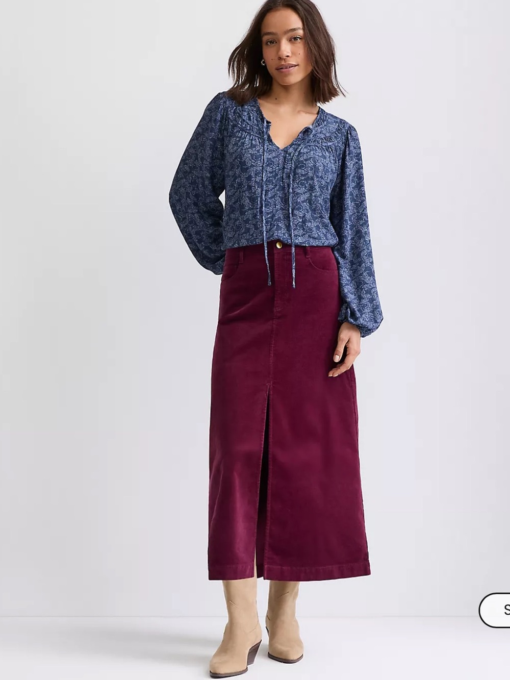 Loft Women’s Brushed Corduroy Midi Skirt in Deep Wine - Picture 1 of 17